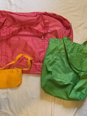 3-Pack Large Nylon Foldable Reusable Duffle, Shopping Tote And Zipper Purse